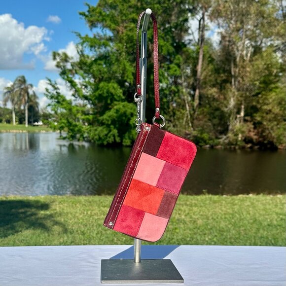 COACH Hampton Mosaic Suede Berry Patchwork Wristlet Leather Silver NWOT 140200 - Picture 4 of 12